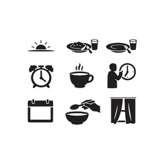 Obraz premium Daily Routine Icon Set Morning Schedule And Meal Time Pictograms
