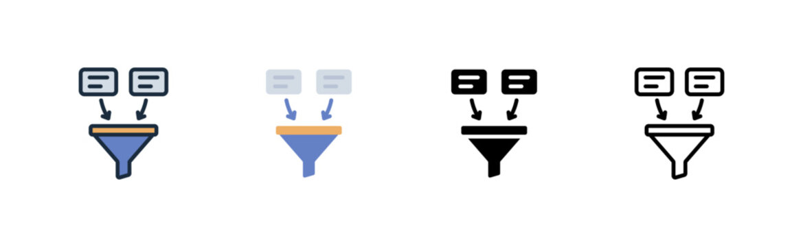 Business funnel icon. filtering pipeline model. lead selection. marketing process. various style icon design. vector illustration