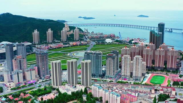 Dalian Xinghai Square Aerial View - Coastal City Architecture and Harbor