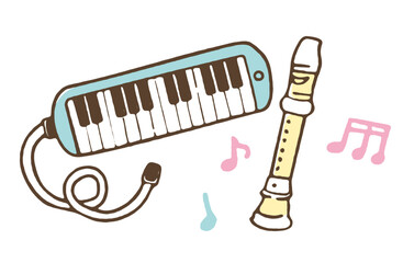 音楽の授業で使う鍵盤ハーモニカとリコーダーのイラスト
