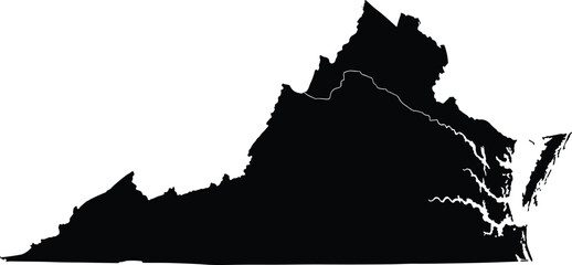 virginia state map silhouette, usa state outline illustration, american geography symbol, black virginia map design, united states cartography © Muntaha