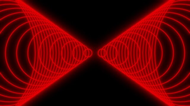 Red Glowing rings are oriented at a precise 45-degree angle, creating a dynamic sense of depth and symmetry. Perfect for technology presentations, music visuals, or high-tech background overlays.