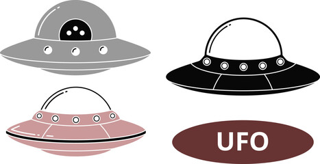 ufo flying saucer icons, alien spaceship illustration set, sci fi spacecraft symbols, extraterrestrial vehicle design, space mystery concept © IMRAN KHAN
