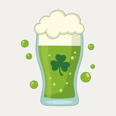 Green Beer Glass with Shamrock and Frothy Foam for Saint Patrick's Day Celebration