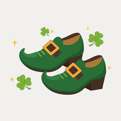 Green Leprechaun Shoes with Gold Buckles and Lucky Shamrocks for Saint Patricks Day
