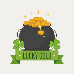 Pot of Gold with Lucky Clovers and Green Ribbon