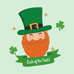 Smiling Leprechaun With Red Beard And Green Hat Luck Of The Irish Banner