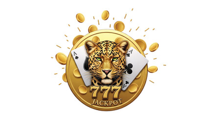 Obraz premium Golden Jackpot Icon Featuring a Leopard Head with Casino Elements and Coins
