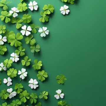 Green and White Clover Leaves on a Solid Background for Decoration