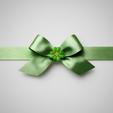 Elegant Green Ribbon Bow with Decorative Flower Accent on Gray Background
