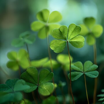 Lush Green Clover Leaves in Soft Natural Light Creating Peaceful Atmosphere