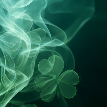 Ethereal Green Smoke Swirl with Four Leaf Clover Symbolism