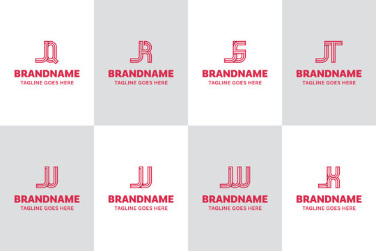 Letters JQ JR JS JT JU JV JW JX Line Logo Set, for QJ RJ SJ TJ UJ VJ WJ XJ Initials