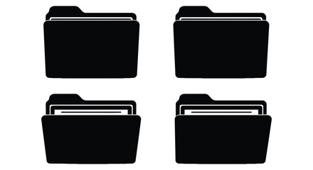 Versatile black vector folder icons showcasing digital document organization and file management system graphic design.