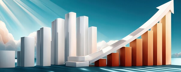 Obraz premium Business growth graph with ascending arrow and 3D bar chart showing financial success