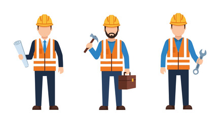 Construction workers in hard hats and safety vests.