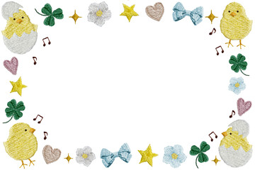 手刺繍の幸せ気分ひよこの四角フレーム © Stitch Palette