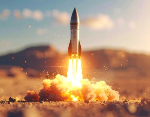 Naklejka premium Rocket Launching into the Sky.