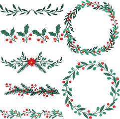 Christmas Wreath Collection &ndash; Holiday Holly and Leaf Decorations Vector