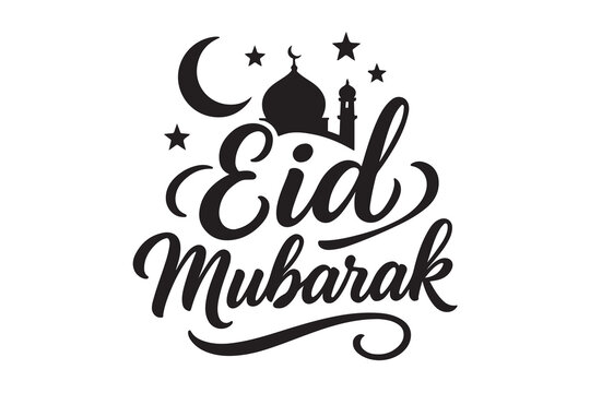 Eid Mubarak stylets typography  black silhouette vector style illustration on white background