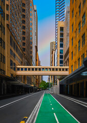 Obraz premium Sydney skyline and street landscape at Central Business District in Australia after rain.
