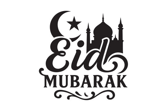 Eid Mubarak stylets typography  black silhouette vector style illustration on white background