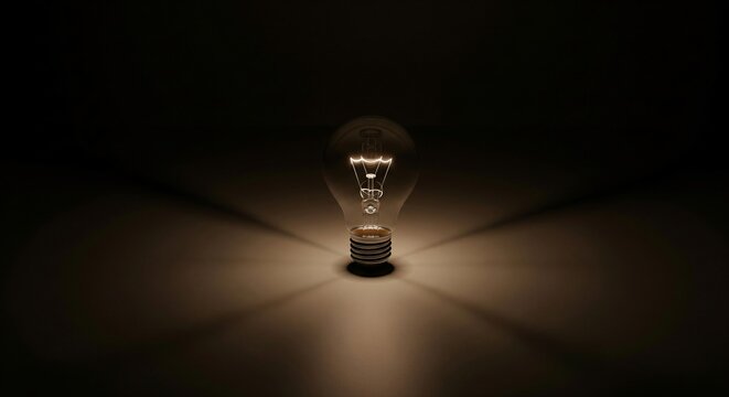 A bright light bulb in the center of a dark room symbolizing a central idea or insight.