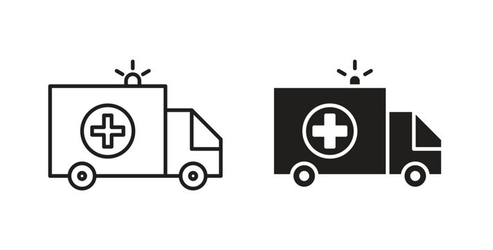Ambulance icon in line design. Editable stroke icon.