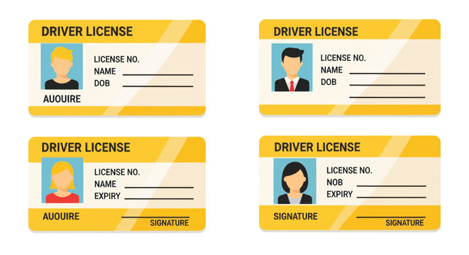 Set of Four Driver's License IDs with Male and Female Portraits