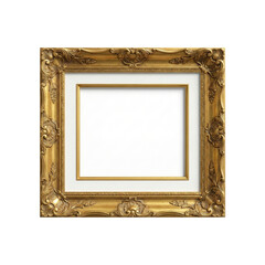 Ornate gold baroque picture frame with white matting, empty blank space, isolated on white