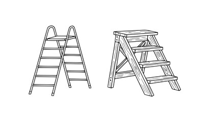 A vector graphic illustration of two different step ladders side by side © MdMursalin