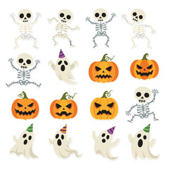 Fototapeta premium Halloween pumpkin and cute animal icon set cartoon vector illustration
