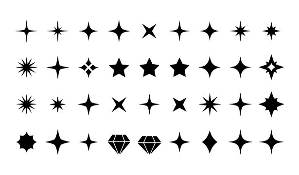 A collection of black star and diamond shapes in various designs