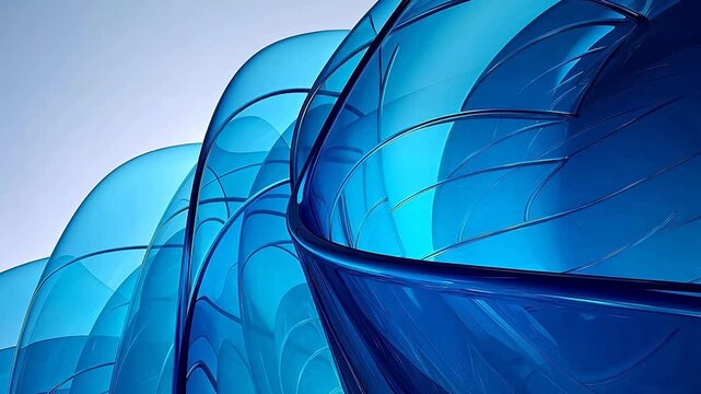 Digital technology blue geometric curve glass abstract  background
