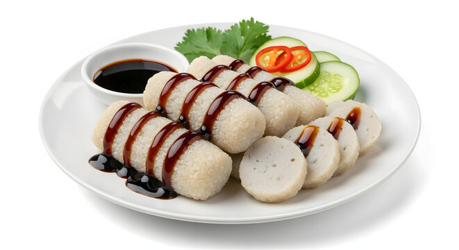 Indonesian fish cake served with dark sweet-sour vinegar sauce