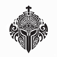 Naklejka premium Spartan Style Byzantine Warrior Head Vector Logo On White Background