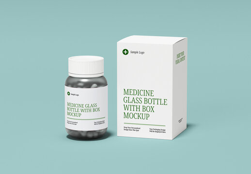 Pharmaceutical Bottle With Box Mockup