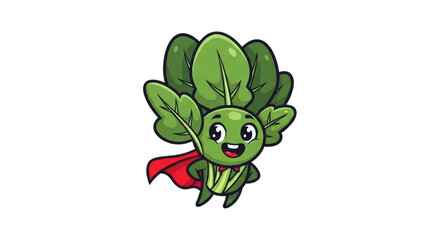 Cute Green Spinach Superfood Mascot with Red Cape isolated PNG with Transparent Background
