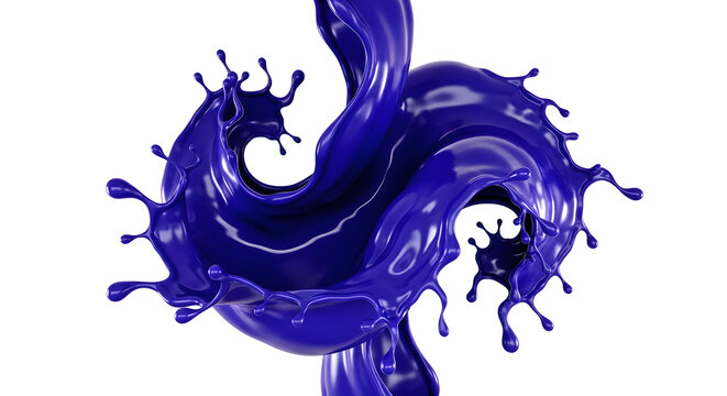 Dynamic, 3D liquid splash of deep Indigo blue dye. Thick and reflective texture representing the traditional Indian textile industry. Vibrant artisan color.
