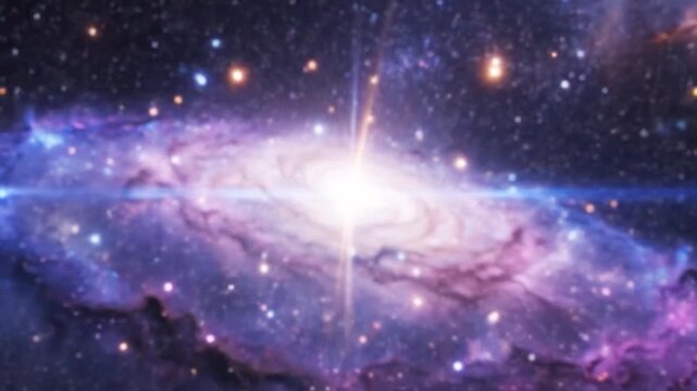 A vibrant spiral with a bright core shines brightly in the vast, star-filled