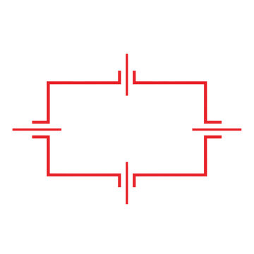 Red Electrical Circuit Diagram with Four Batteries in Parallel