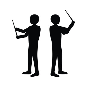 Two conductors, back to back, with batons, commanding music and rhythm