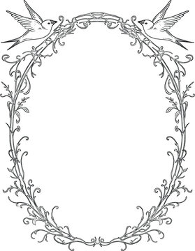 Royal Rococo Vintage Bird Ornamental Border Frame Illustration
