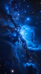 Fototapeta premium A vibrant blue nebula in space with stars and celestial clouds