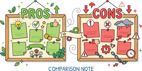 Fototapeta premium Pros and Cons Comparison Chart templet | Colorful & neutral Vector Illustration.