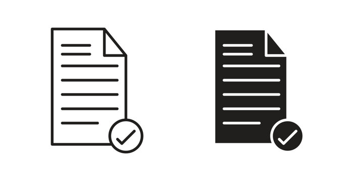 Approved document icon, Outline Symbol Illustration, Editable Stroke perfect for logos and more