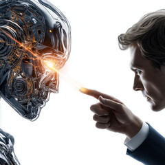 睨み合うロボットと人間　AIとの対立