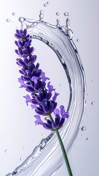 Lavender Flower Macro with Water Droplet Arc in Studio