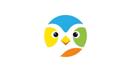 Fototapeta premium Vibrant stylized owl face with colorful feathers and big eyes