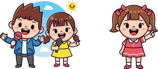 Children building colorful block towers, teamwork play, creative construction activity, imaginative childhood learning, playful cartoon illustration